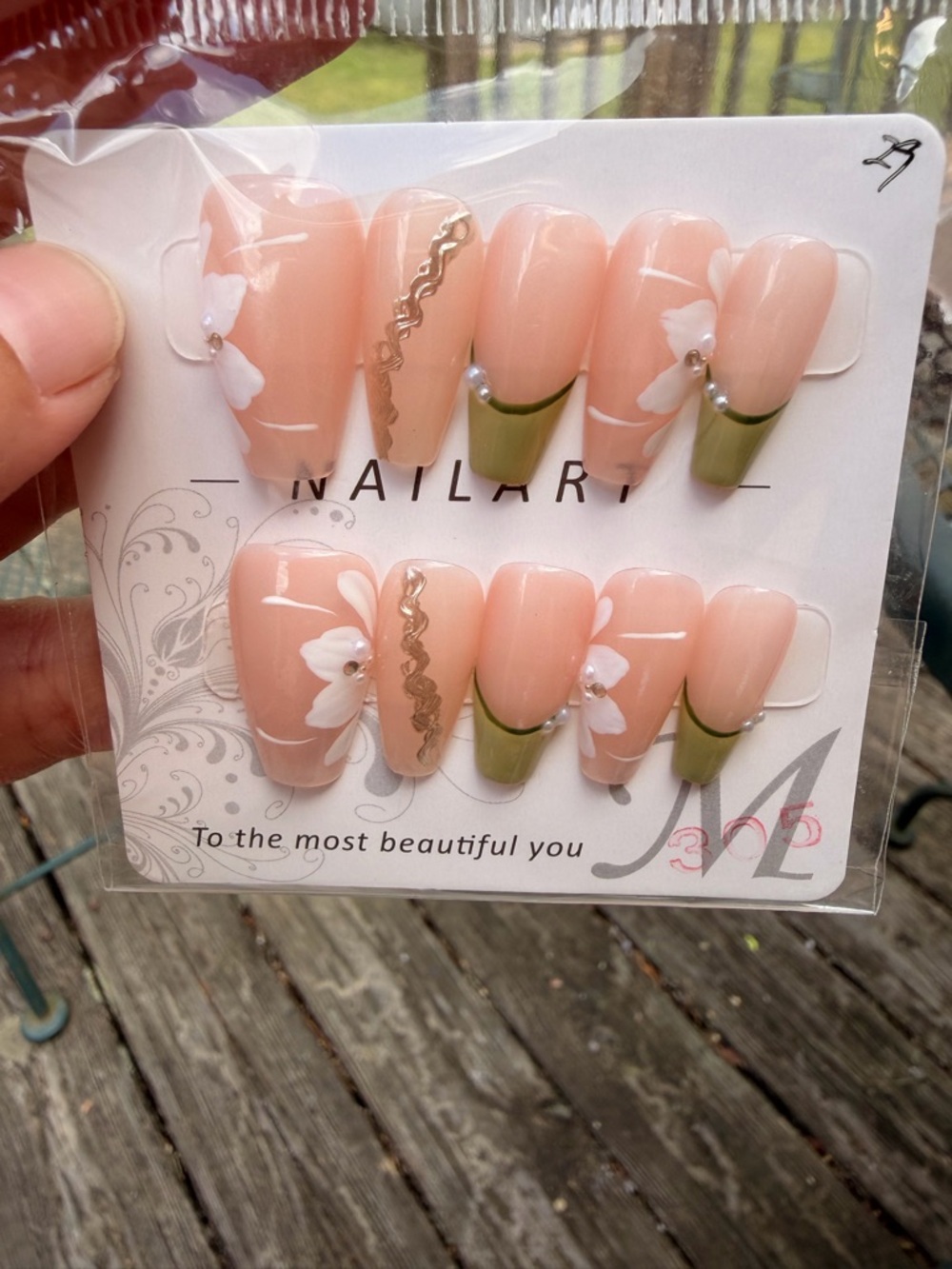 Peach & Olive Floral Press-On Nail Set by